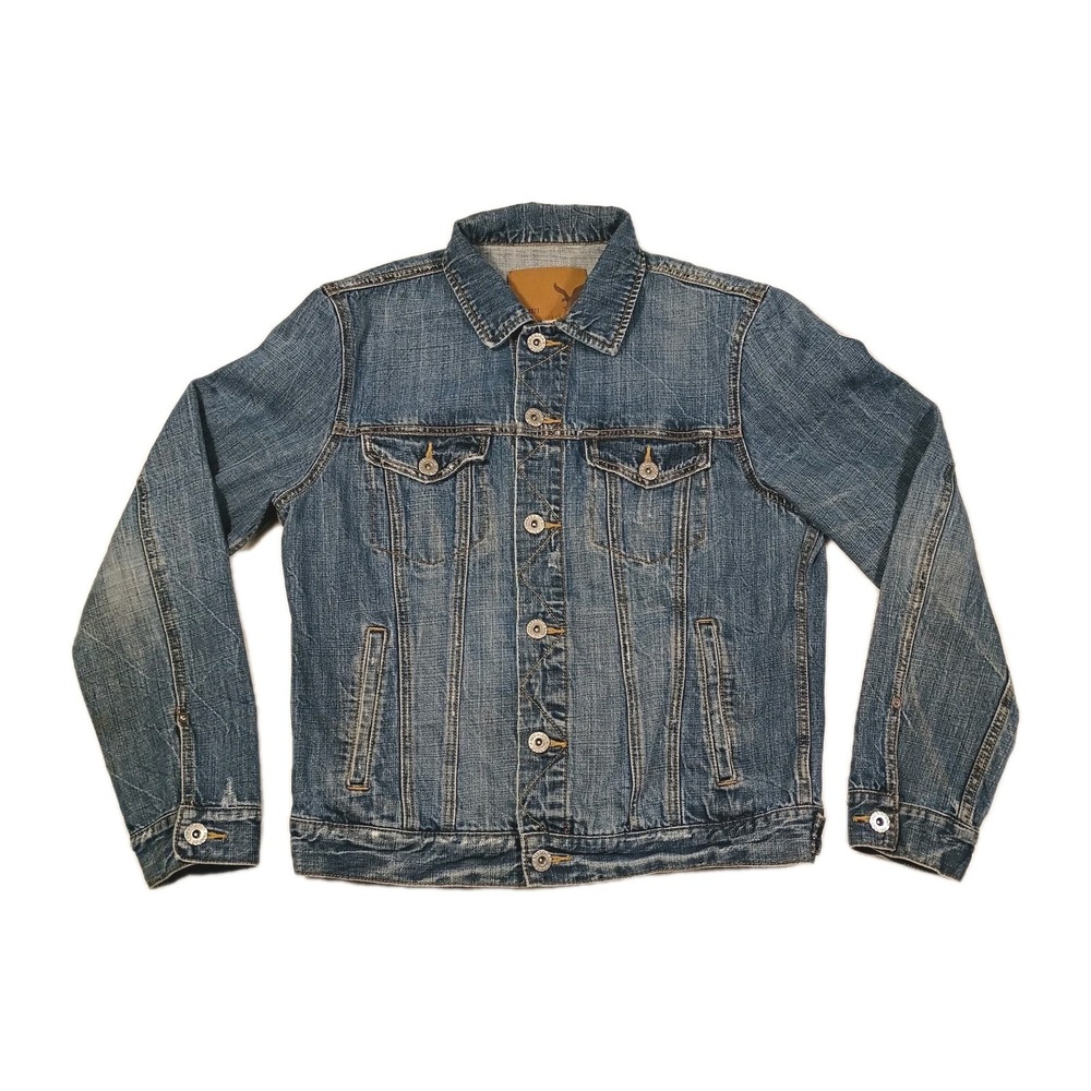 Classic American Eagle Outfitters Distressed Denim Trucker Jacket Men's Medium‎